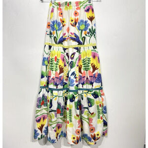 Joy Joy Botanical Floral Tiered Maxi Skirt Sz XS Multicolor Beachy Vacation